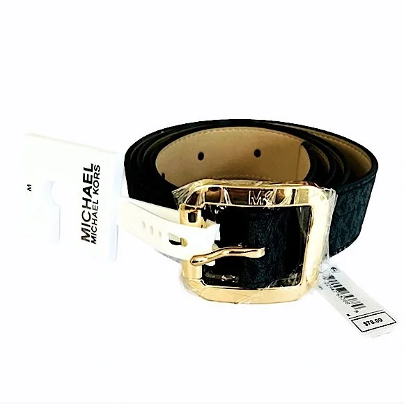 Michael Kors Black/Black Signature Logo Monogram Buckle Belt (556267C), Medium. - Picture 2 of 9
